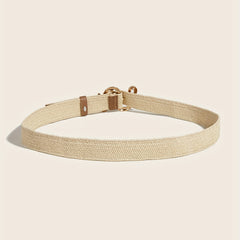Snake Shape Buckle Straw Belt Beige Handwoven Casual Boho Girdle Elastic Beach
