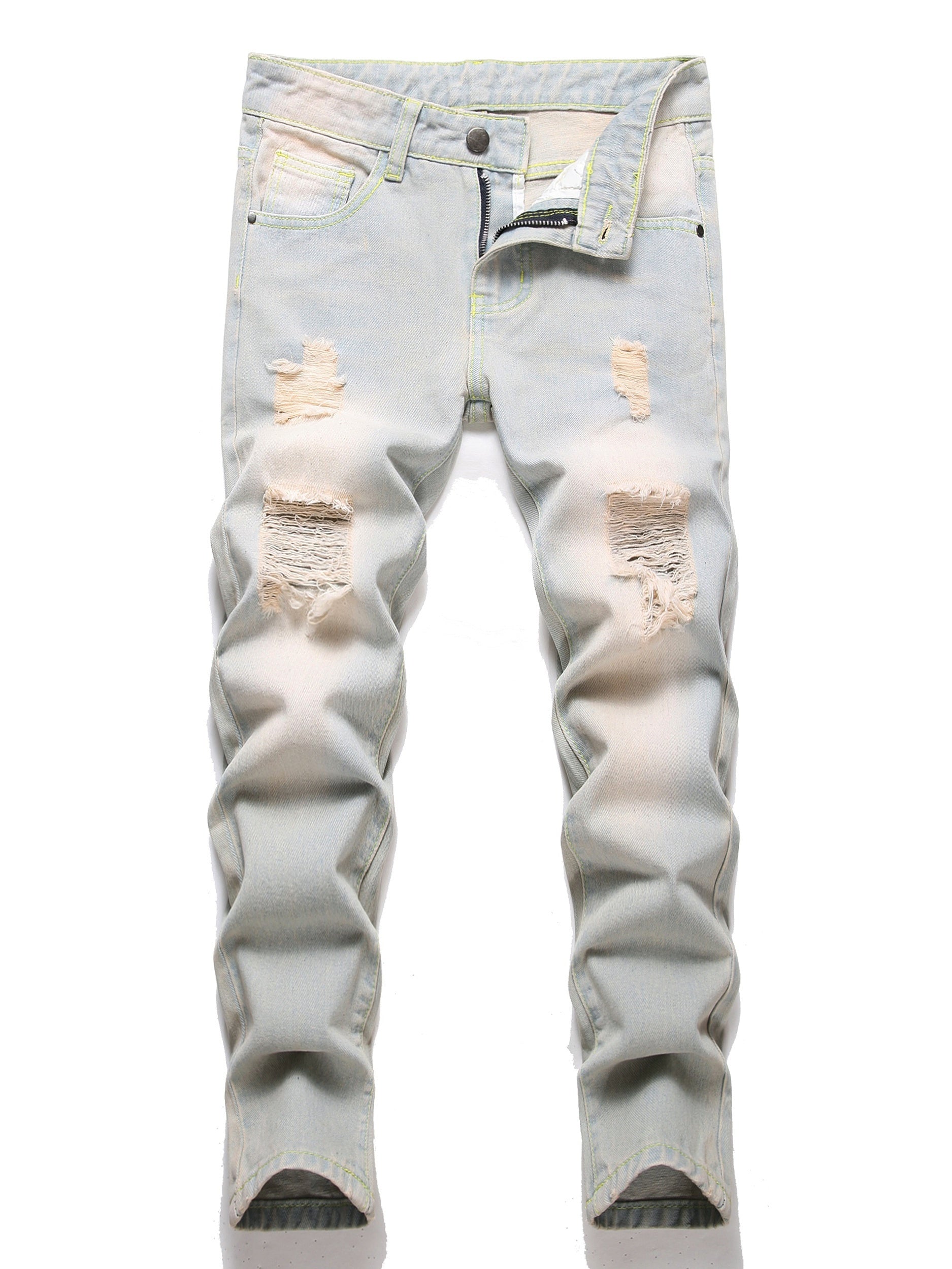 Boys Ripped Distressed Stretch Jeans Skinny Slim Fit Washed Denim Pants