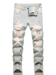 Boys Ripped Distressed Stretch Jeans Skinny Slim Fit Washed Denim Pants