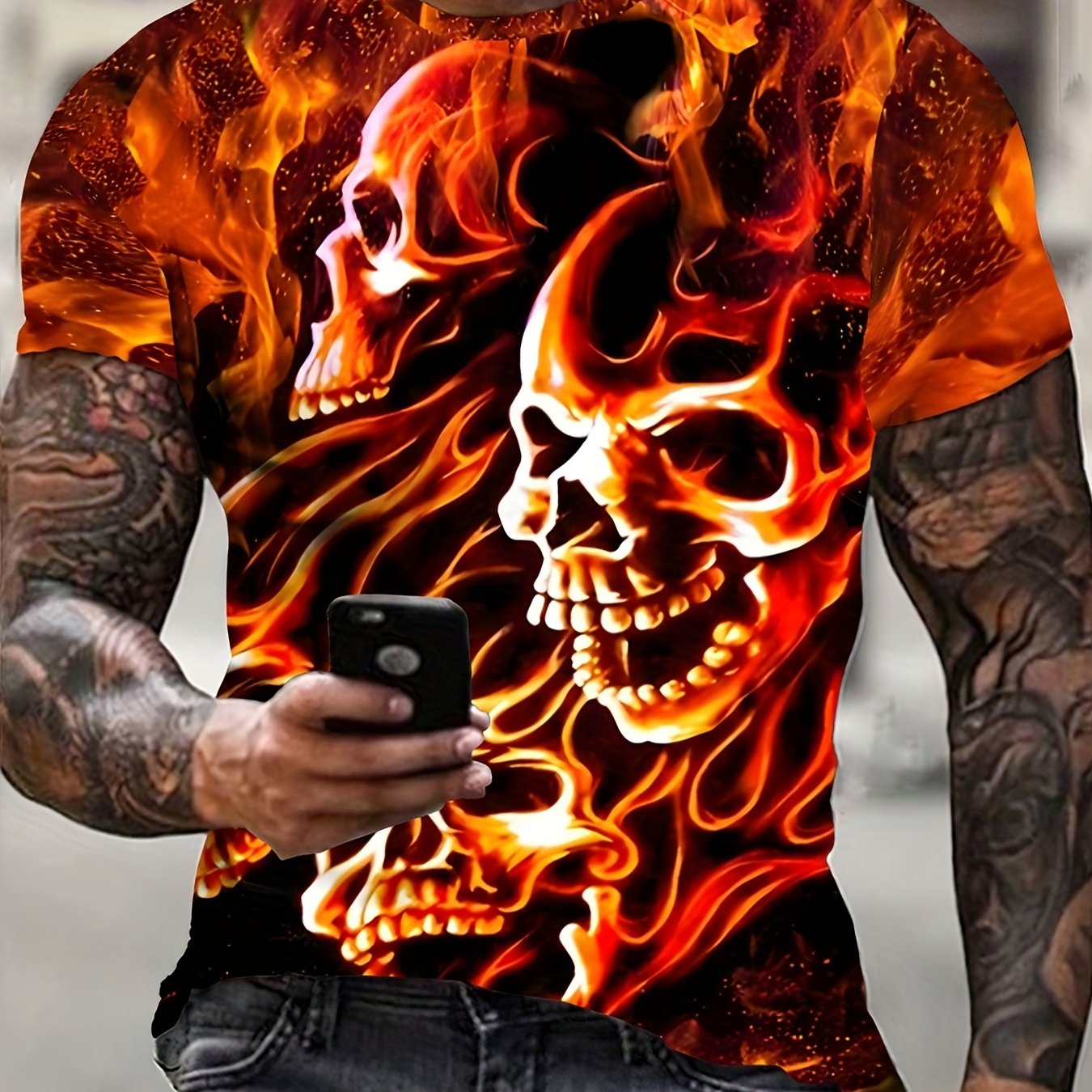 Men's Burning Skull 3D Graphic T Shirt Short Sleeve Tee for Summer