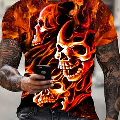 Men's Burning Skull 3D Graphic T Shirt Short Sleeve Tee for Summer