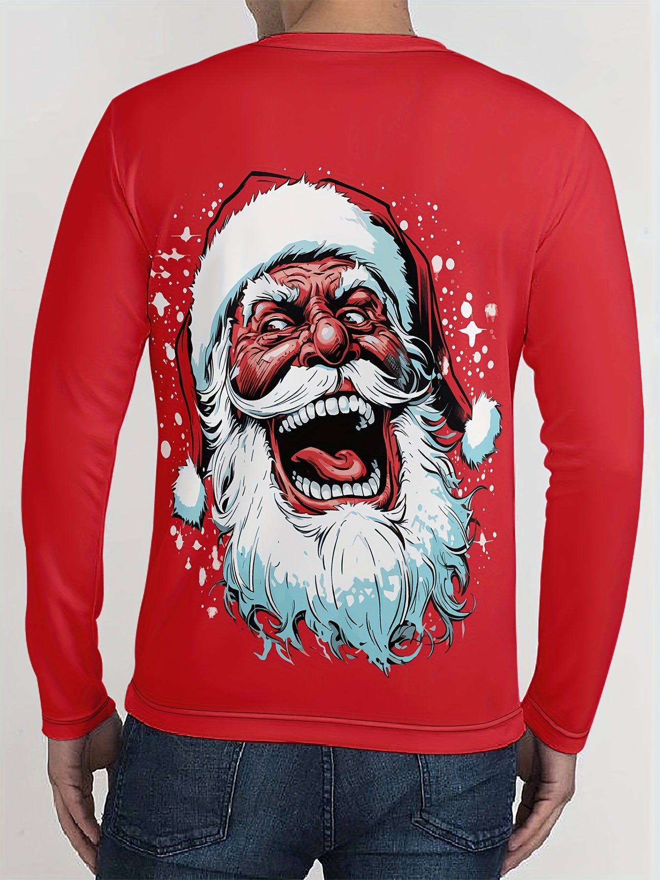 Christmas Santa Claus Print Men's Long Sleeve T-shirt for Autumn