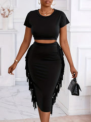 Sexy Two-piece Set Crop T-shirt & Bodycon Skirt Outfit Women's Clothing