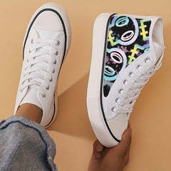 Girl's High Top Cartoon Skull Pattern Skate Shoes