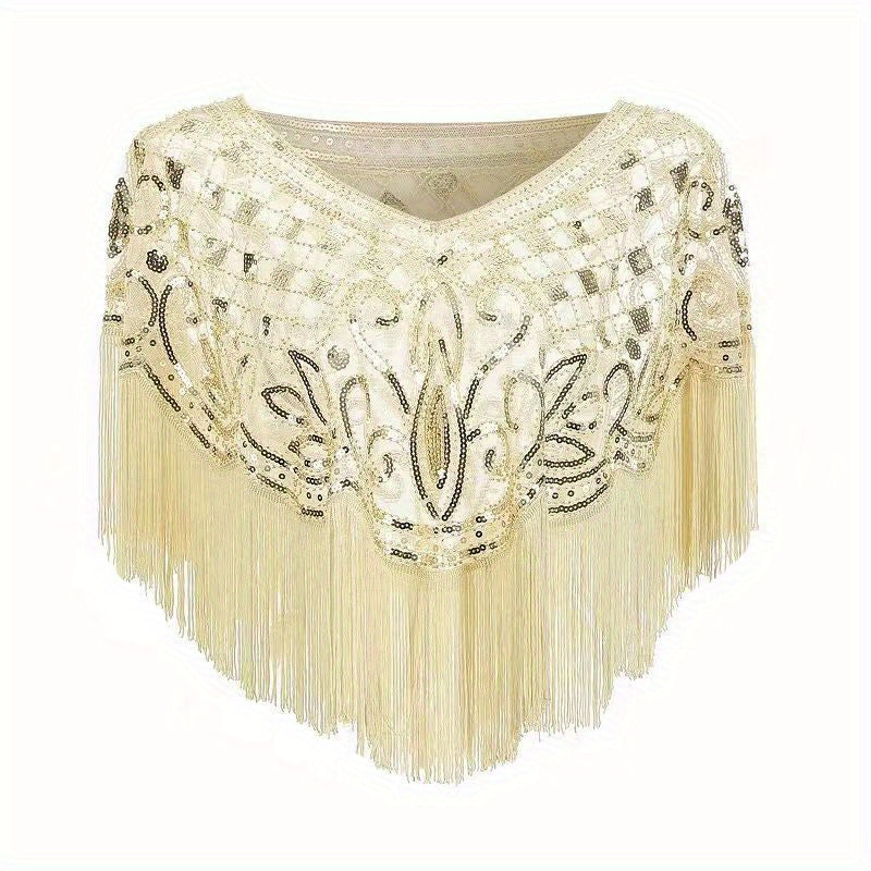 Glitter Tassel Shawl Sequin Embroidery Wrap Decorative Dress Cape Bridal Shawl