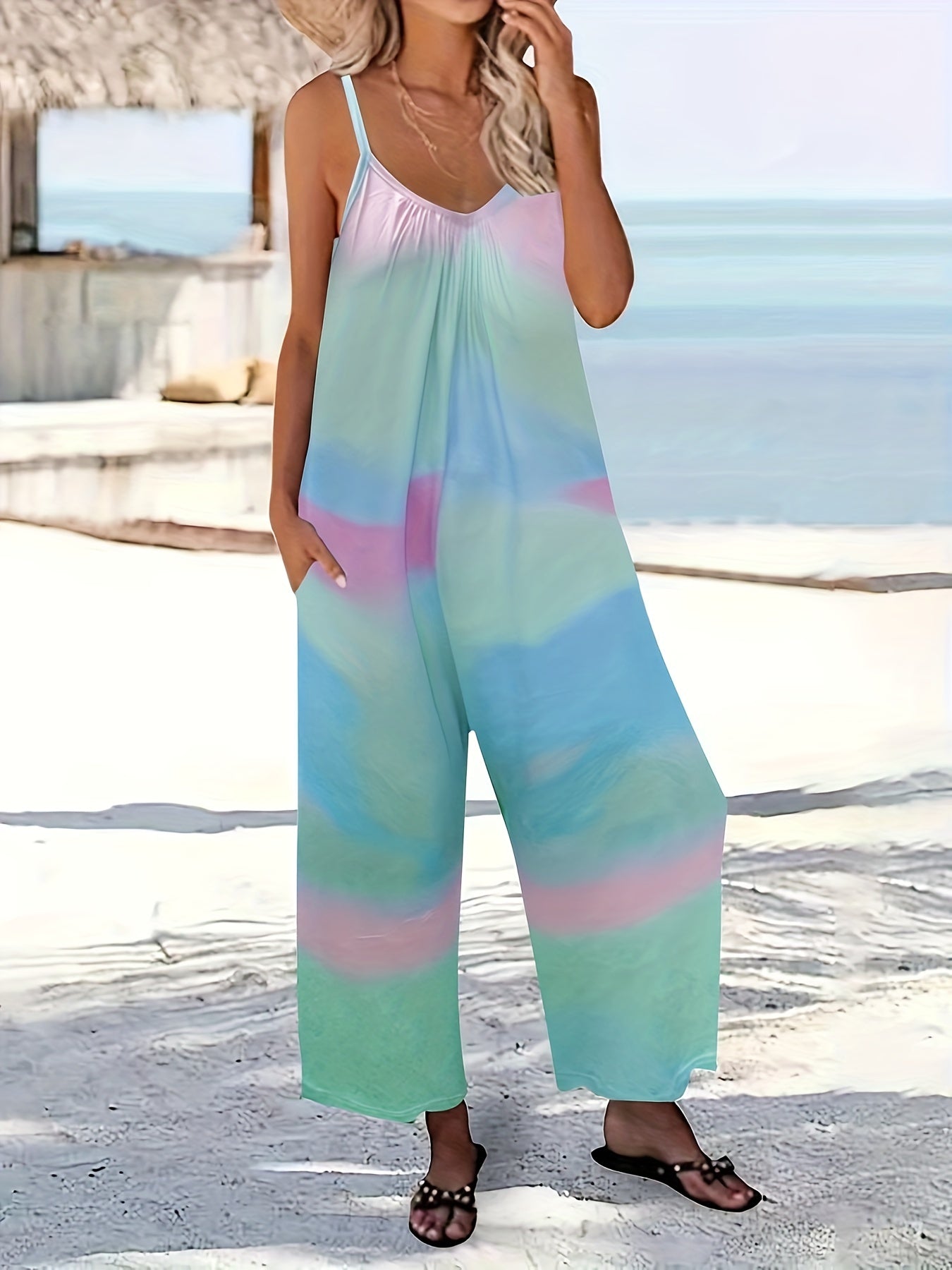 Boho Tie Dye Wide Leg Cami Jumpsuit for Women