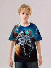 Colorful Astronaut Print Kid's T shirt Short Sleeve Top