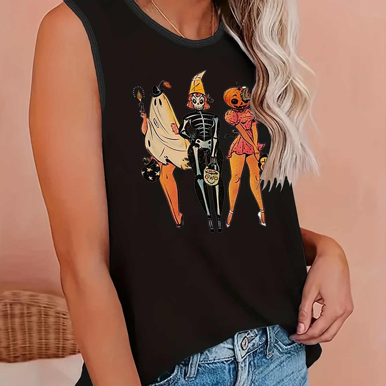 Halloween Tank Top Women's Cartoon Figure Print Vest
