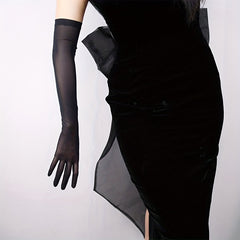Mesh Long Gloves Elastic Translucent Dress Gloves Women Party Wedding