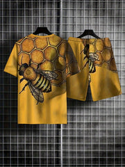 Bee & Honeycomb Pattern Men's 2 Piece Outfits T-shirt & Shorts Set
