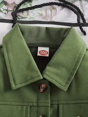 Girl's 2pcs Button Front Jacket & Belted Skirt Set for Spring Autumn