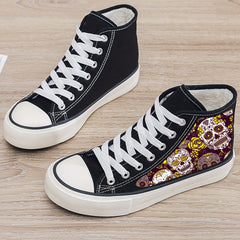 Skull Print Plush Lined High Top Canvas Sneakers