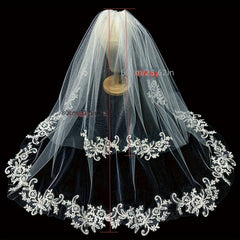 Women's Double Layered Lace Bridal Veil Floral Edge for Weddings