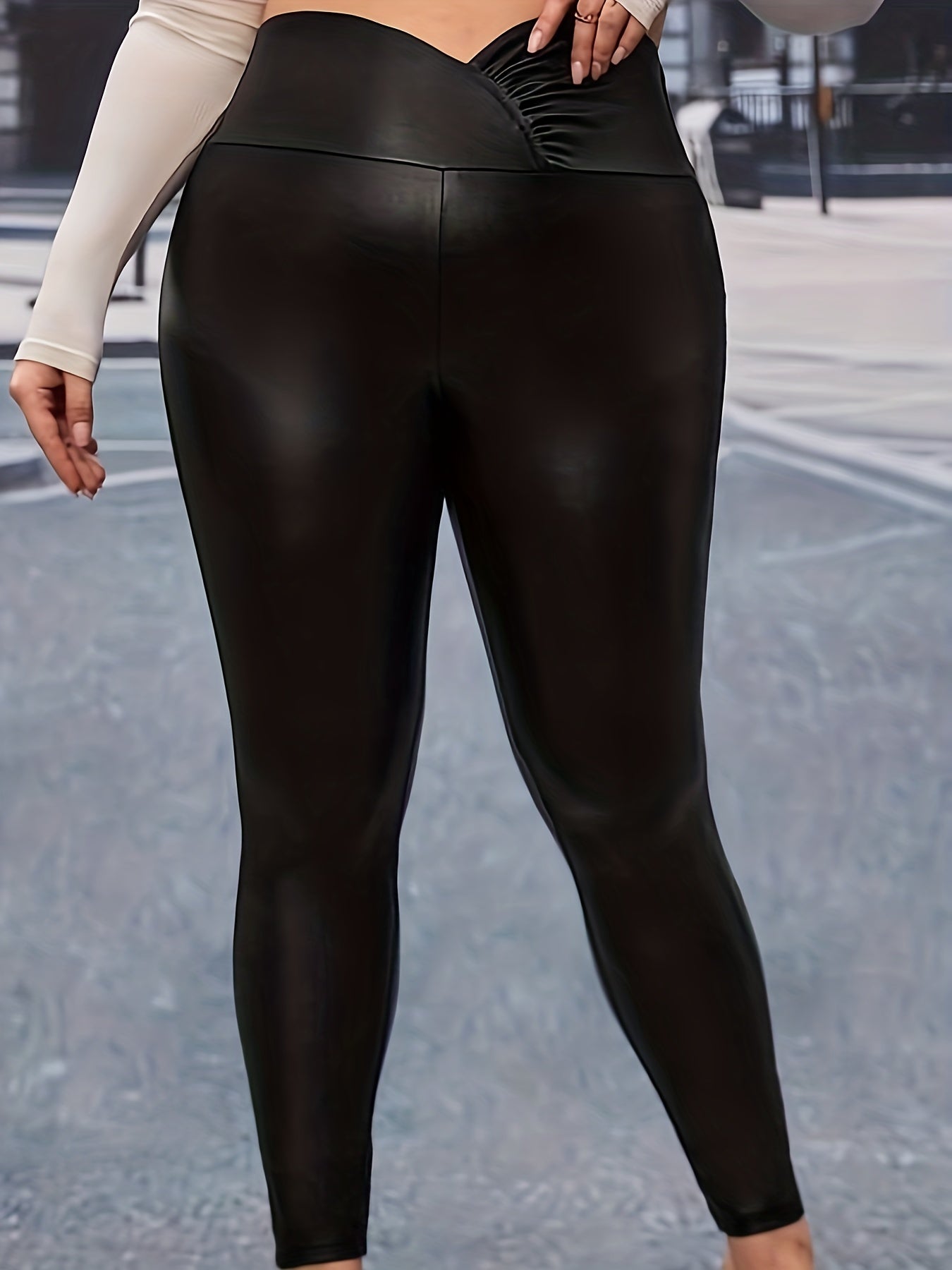 Street Style PU Leather High Rise Leggings