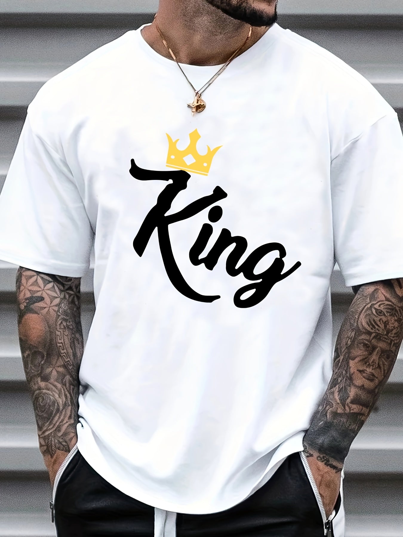 KING Print Men's Graphic Crew Neck Tee Casual Comfy Tshirt for Summer