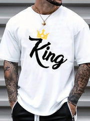 KING Print Men's Graphic Crew Neck Tee Casual Comfy Tshirt for Summer