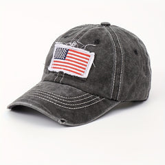 Ponytail Baseball Cap Flag Patch Denim Washed Distressed Dad Hats Independence