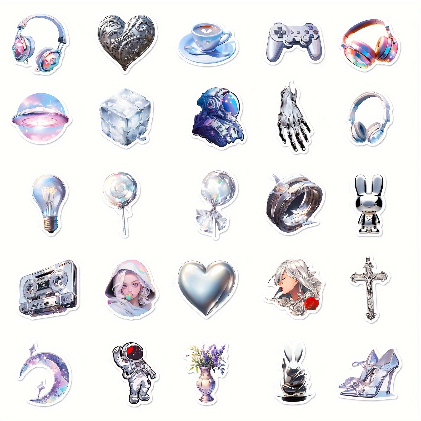 50pcs Silvery Phone Case Stickers Waterproof DIY Decoration