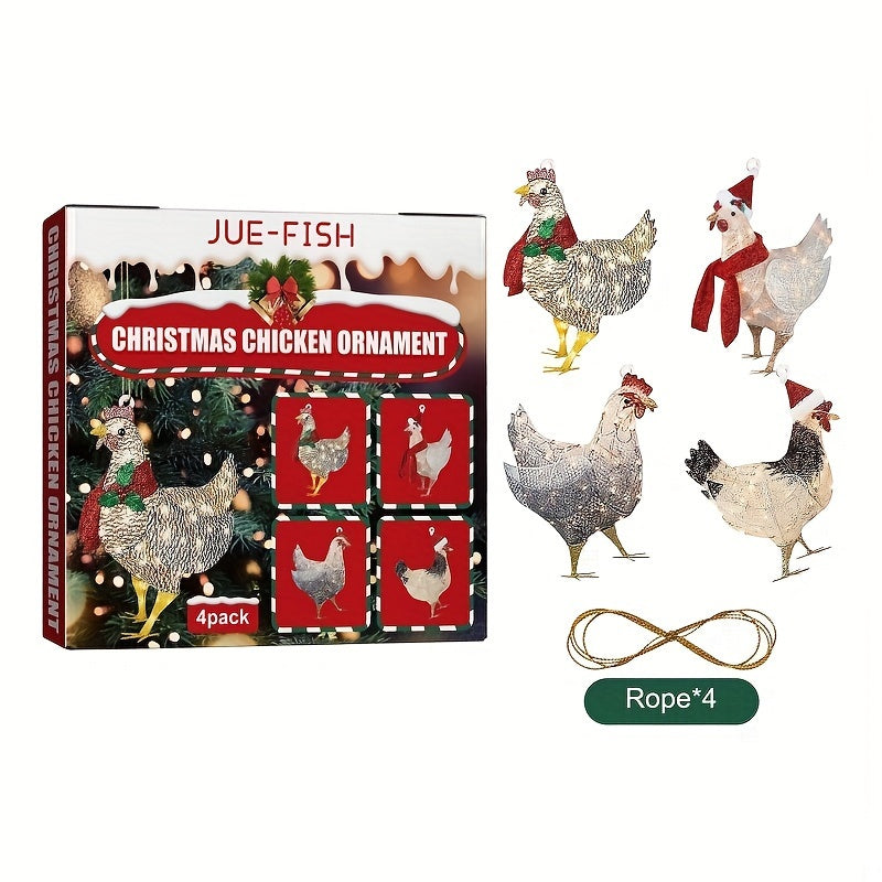 4pcs Christmas Scarf Chicken Pendant Set Christmas Hanging Decorations