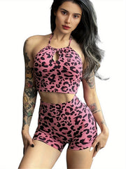 Leopard Print Yoga Workout Shorts for Women
