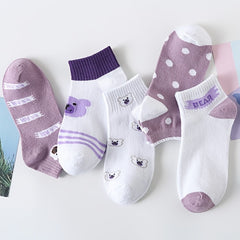 5 Pairs Cartoon Print Graphic Ankle Crew Socks Women's Floral Multi One Size