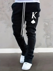Men's Slim Fit Flared Joggers with Spade Pattern Drawstring Pants
