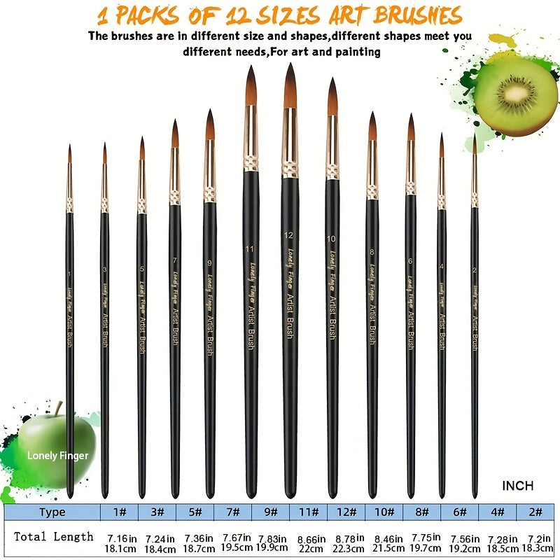 12pcs Watercolor Paint Brushes Set Nylon Hair Acrylic Brush for Painting