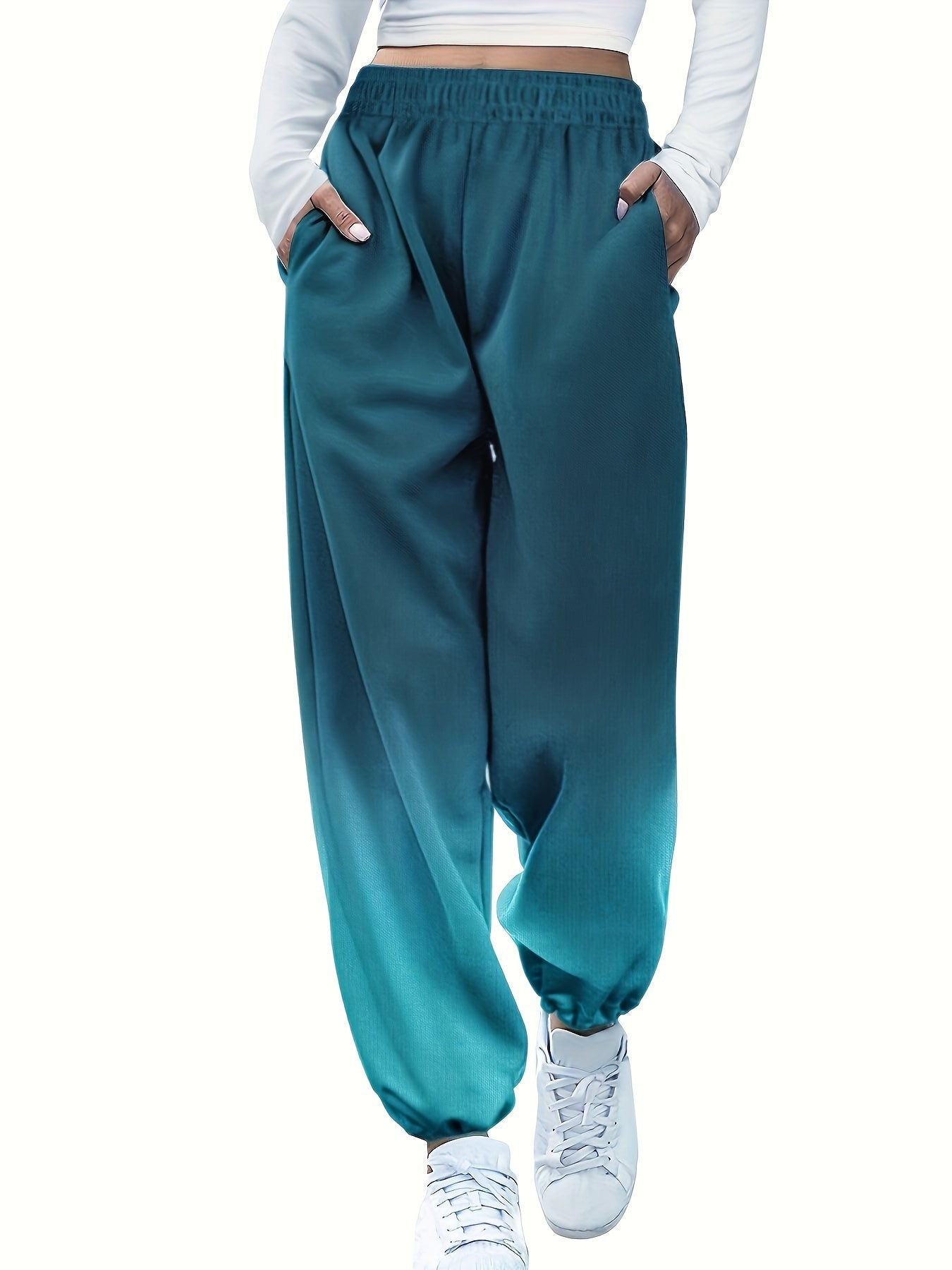 Women's Plus Ombre Print Sporty Pants Elastic Waist Joggers