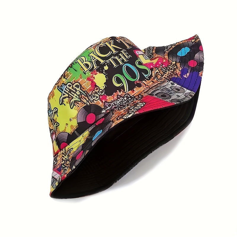 Retro 80s 90s Graffiti Tape Bucket Hat Sun Protection Hip hop Hat