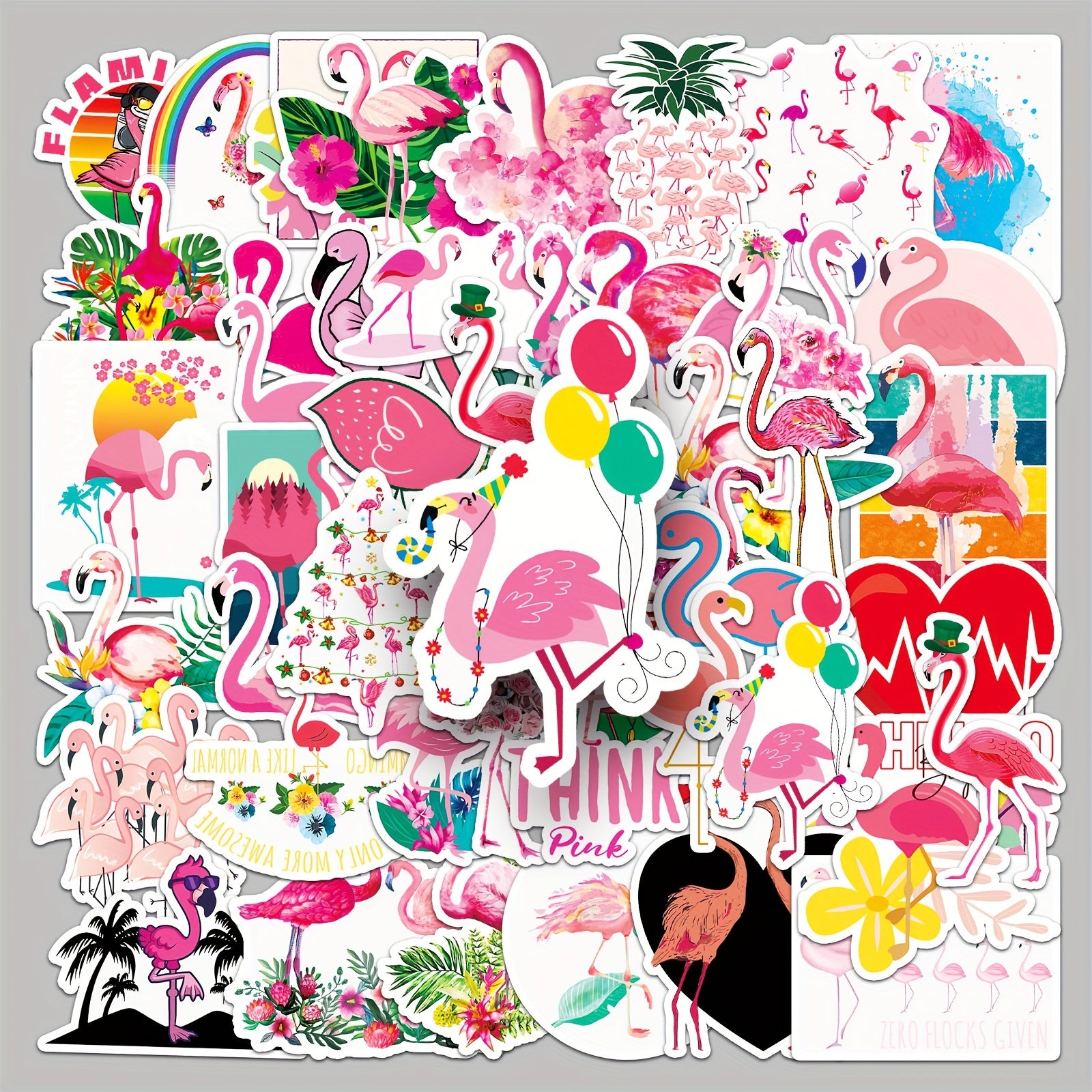 50pcs Flamingo Waterproof Stickers for Water Bottles Laptop Scrapbook Luggage