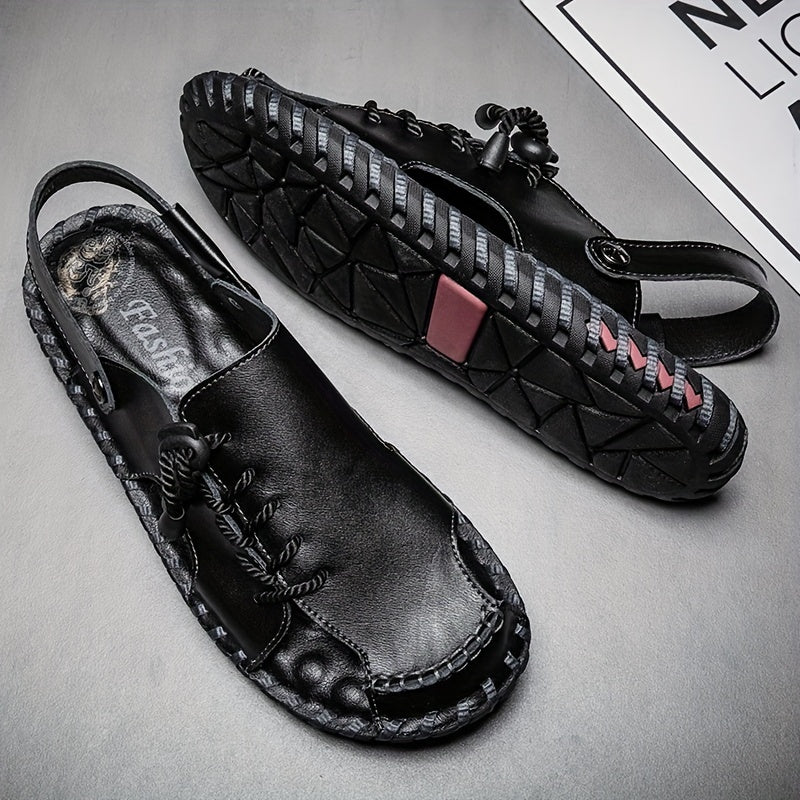 Men's Leather Slip On Slide Sandals Outdoor Walking Shoes