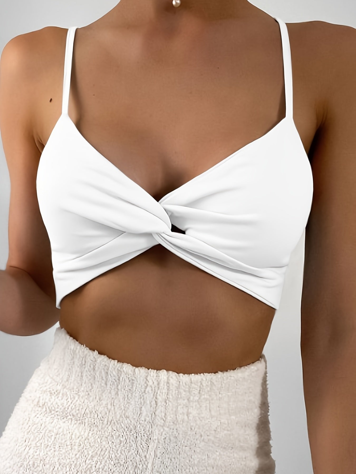 Twist Front V-Neck Cami Top Solid Color