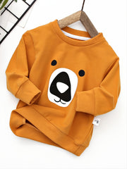 Boys Bear Print Sweatshirt Autumn Winter