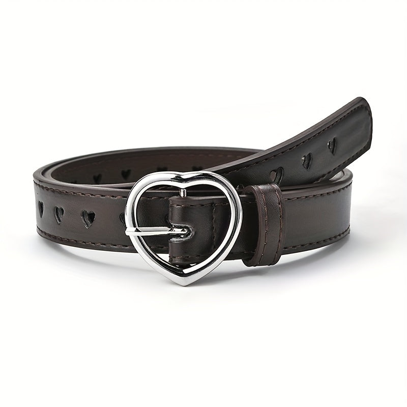 Girls Faux Leather Belt with Peach Heart Buckle