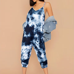 Tie Dye Spaghetti Strap Jumpsuit V Neck Sleeveless