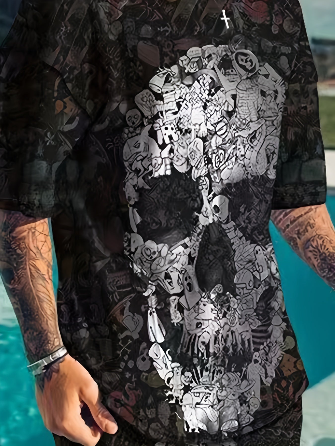 Men's Skull Graphic T shirt & Active Shorts Set
