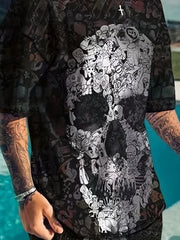 Men's Skull Graphic T shirt & Active Shorts Set