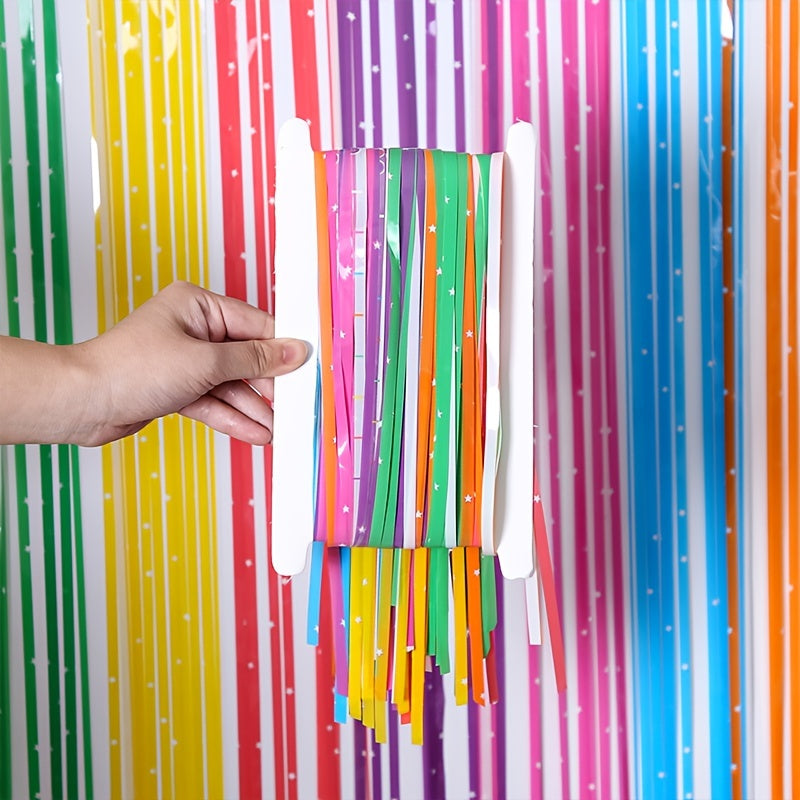 Macaron Rainbow Star Rain Silk Curtain Background Decoration