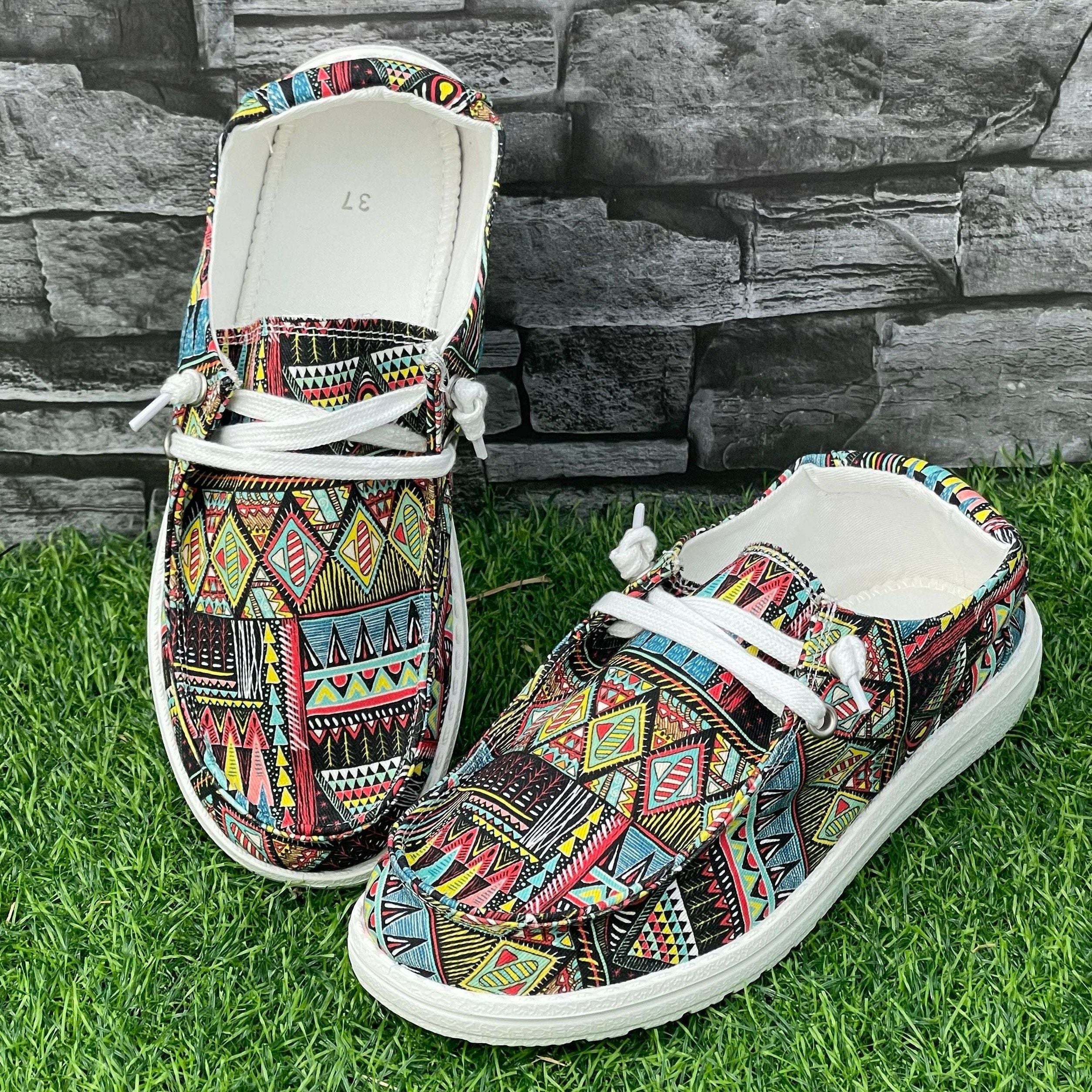 Ethnic Geometric Pattern Flat Shoes Women's Shallow Mouth Casual Shoes