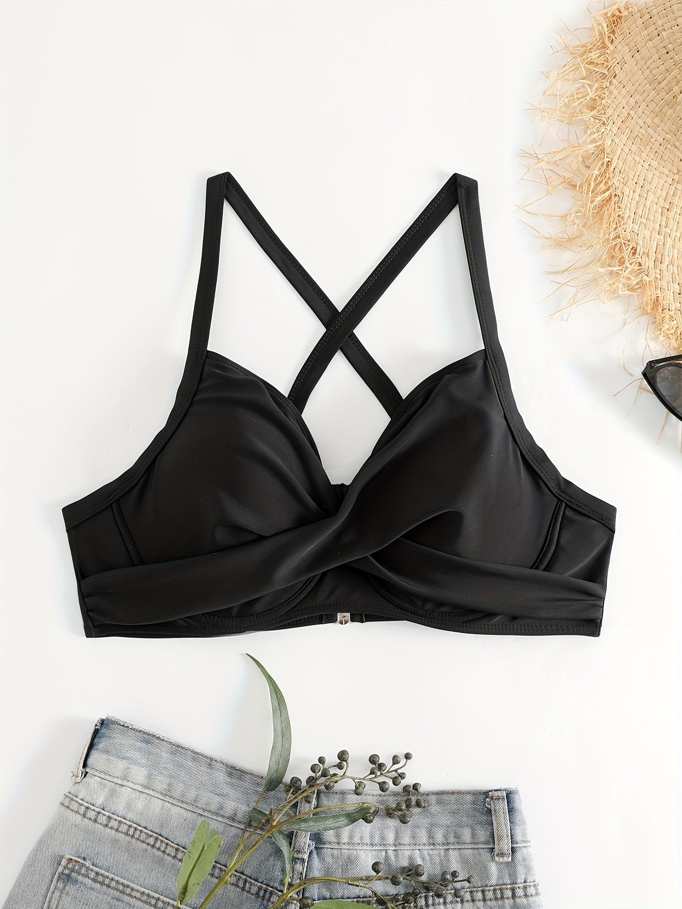 Cross Front V Neck Crisscross Back Bikini Top