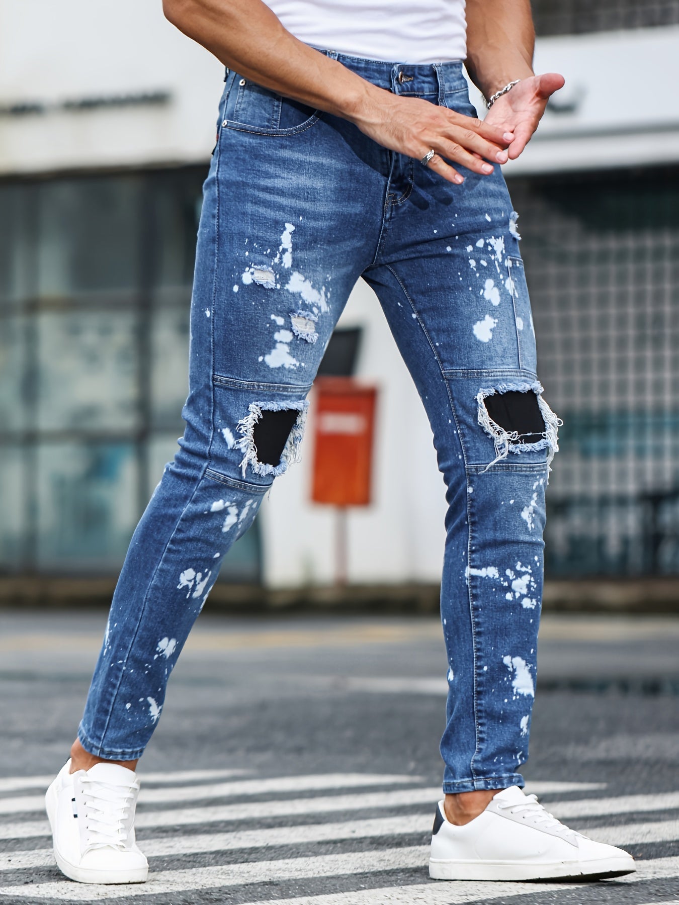 Slim Fit Ripped Jeans Mens Casual Street Style Denim Pants