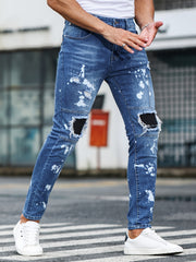 Slim Fit Ripped Jeans Mens Casual Street Style Denim Pants