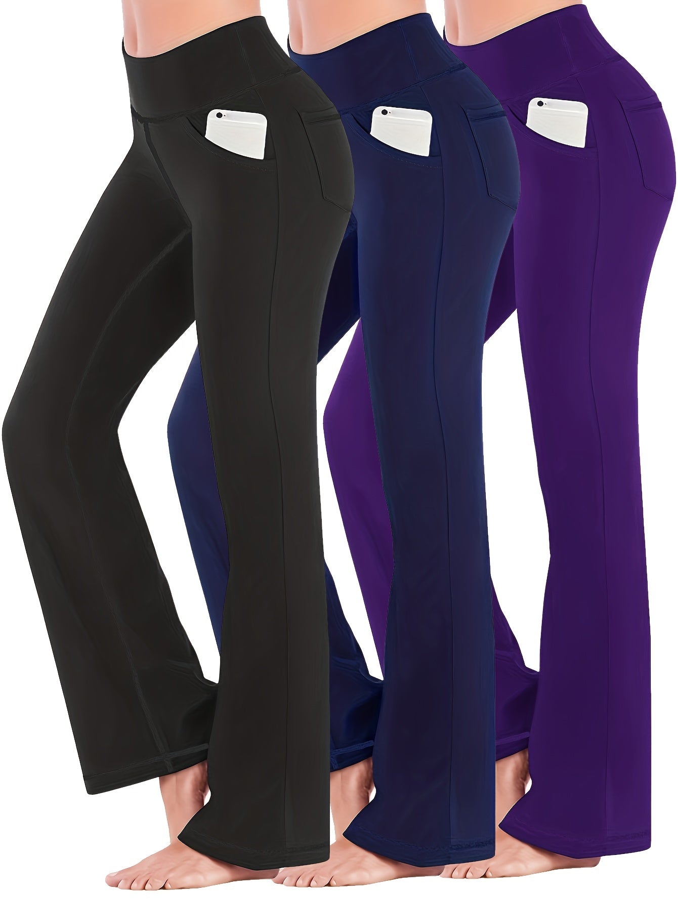 Women's Plus Size Flared Leg Yoga Fitness Trousers 3pcs Set