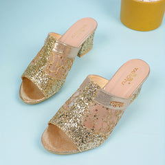 Women's Glitter Sequins Chunky Heels Slip On Mid Heels Women's Outdoor Pumps