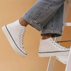 Girl's High Top Solid Skate Shoes Comfy Non Slip Casual Lace Up Platform