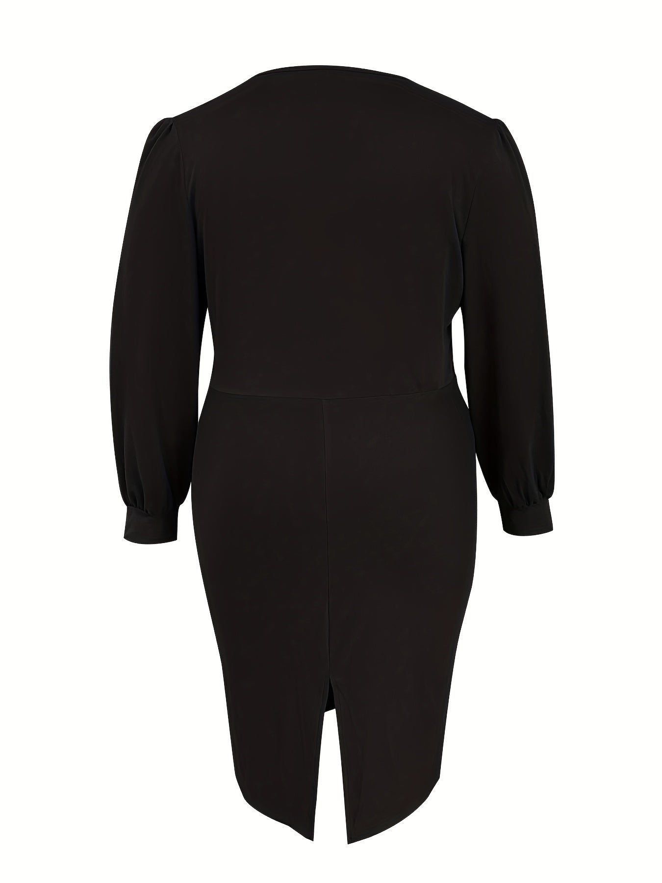 Solid Lantern Sleeve Surplice Neck Slim Fit Dress