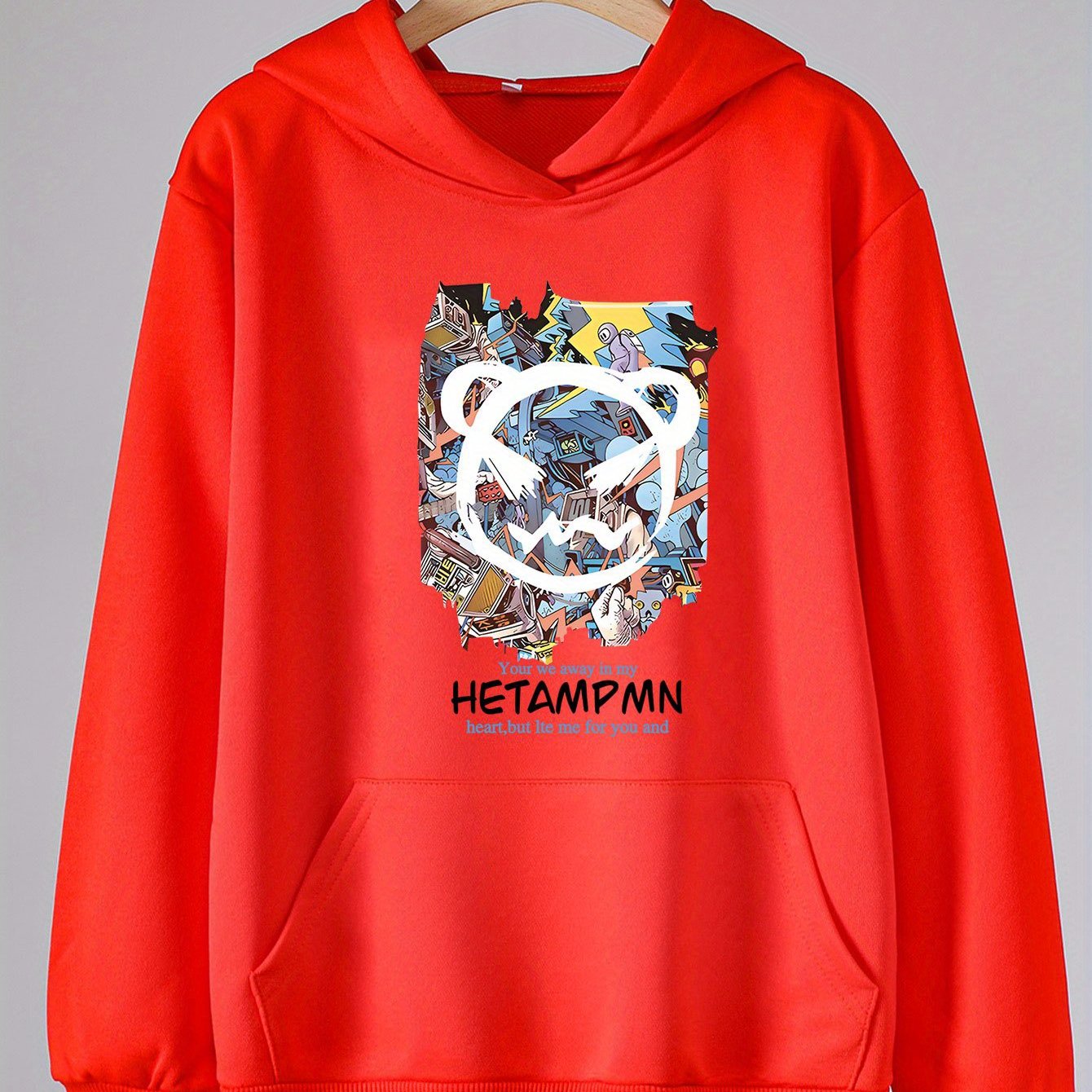 Bear Head Graphic Hoodie Girls Comfy Hooded Sweatshirt With Pocket