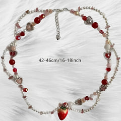 Girls Faux Pearl Strawberry Pendant Necklace