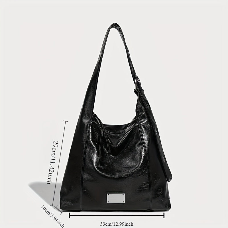 Vintage Style Shoulder Bag for Women with Metal Tag Embellishment