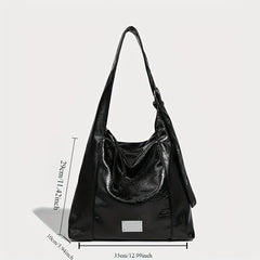 Vintage Style Shoulder Bag for Women with Metal Tag Embellishment